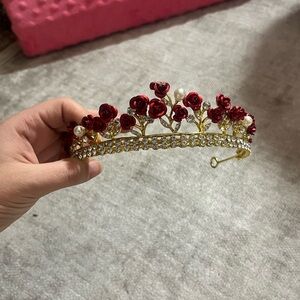 Elegant Gold and Red Rose Tiara